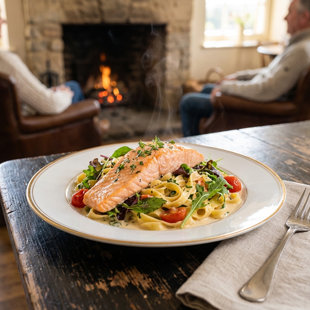 Creamy Salmon Pasta with Mixed Greens Recipe - Easy Delight